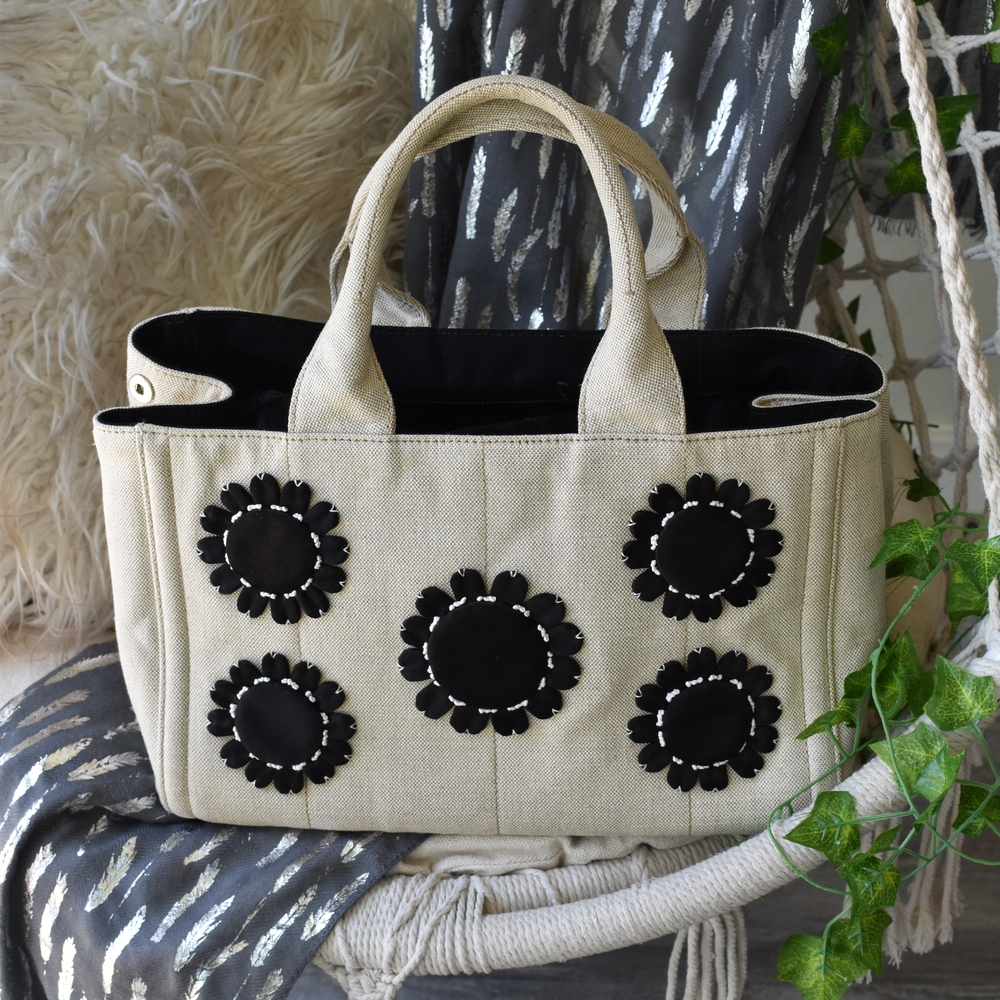 Elegant Black Floral Canvas Tote